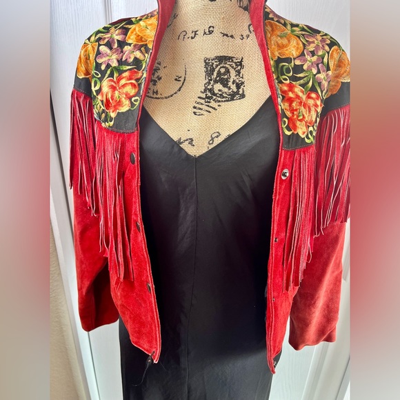 Vintage 80’s western jacket suede leather fringe embroidery - Picture 2 of 9
